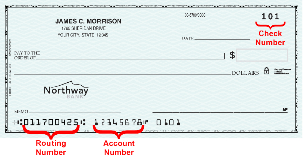 Image of Personal check showing routing and account numbers