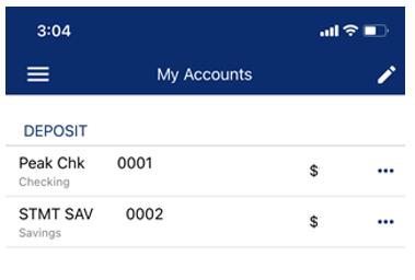 Screen shot of Mobile Banking visible accounts
